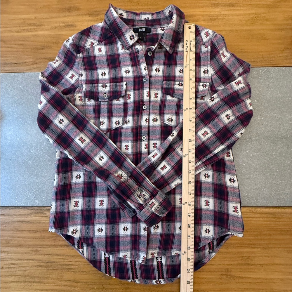 PAIGE Mable Shirt in Black Beaujolais Southwestern Plaid Flannel Size Small - Picture 9 of 13